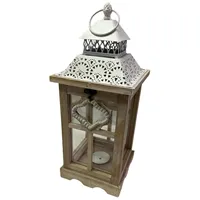 Malá dřevěná lucerna 17,5 x 17,5 x 41 cm světle hnědá