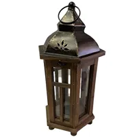 Malá dřevěná lucerna 21 x 18,5 x 39 cm hnědá