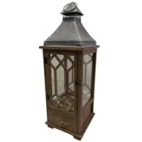 Velká dřevěná lucerna s přihrádkou 24 x 24 x 70,5 cm hnědá