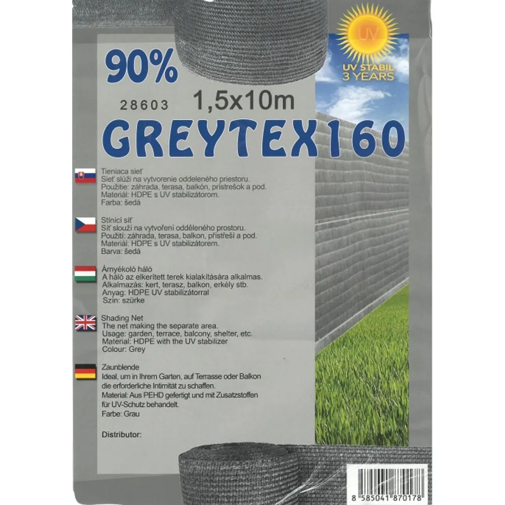 Stínící síť GREYTEX160 1,5 x10m šedá 90%