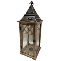 Střední dřevěná lucerna 24 x 24 x 66 cm světle hnědá