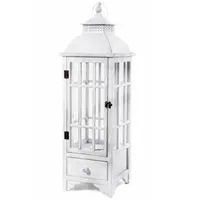 Velká dřevěná lucerna s přihrádkou 25 x 25 x 80 cm bílá