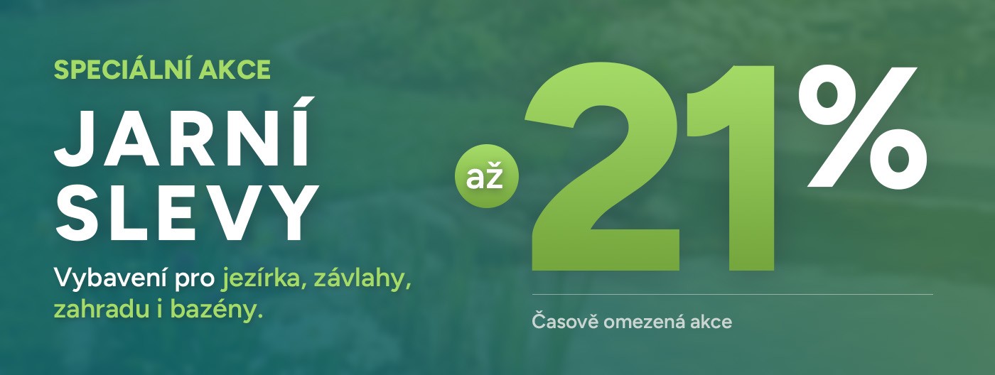 Banner s jarní slevou až 21 % na vybavení pro jezírka, závlahy, zahradu a bazény