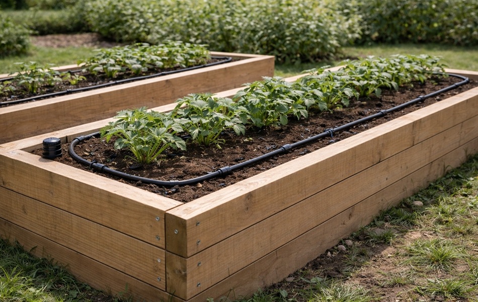 Kapkové zavlažování ve vyvýšených záhonech