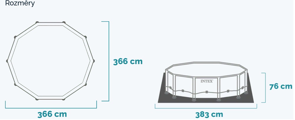 Rozměry bazénu Intex Metal Frame 366 x 76 cm