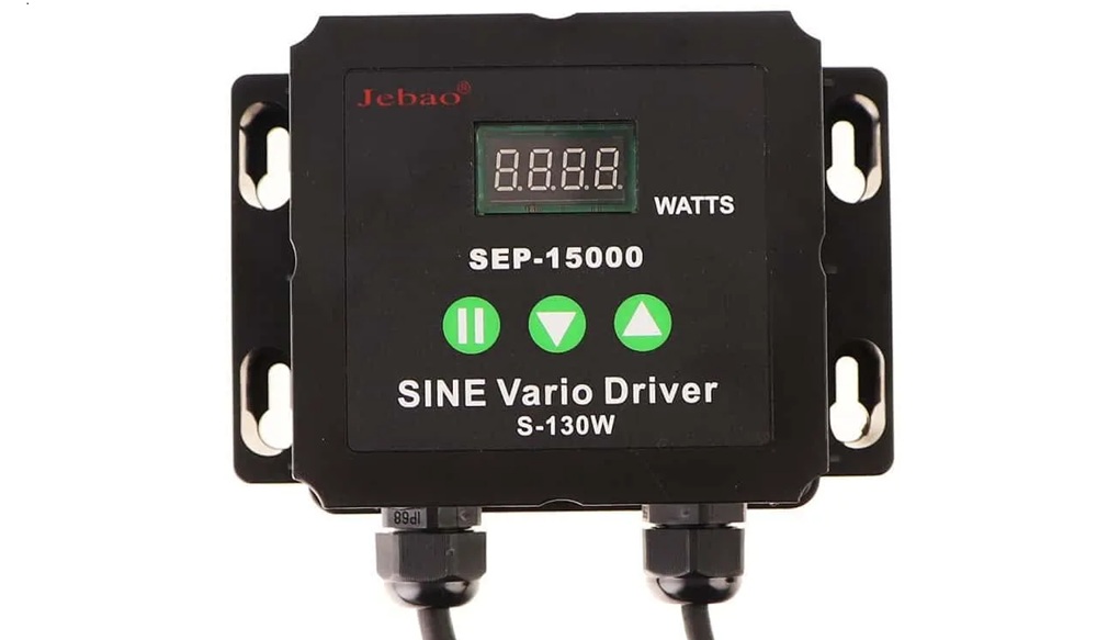 Regulátor výkonu čerpadla Jebao SINE Vario Driver SEP-15000 s digitálním displejem pro plynulé řízení průtoku jezírkových čerpadel