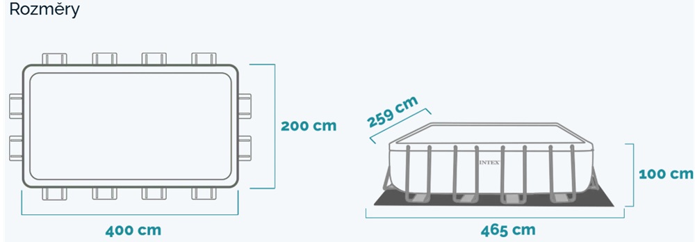 Rozměry bazénu Intex Prism Frame Premium 400 x 200 x 100 x cm