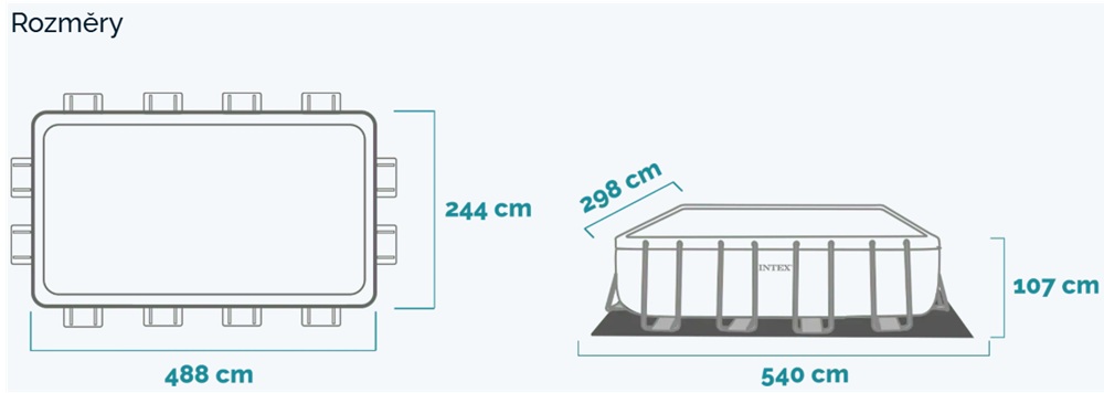 Rozměry bazénu Intex Prism Frame Premium 488 x 244 x 107 x cm