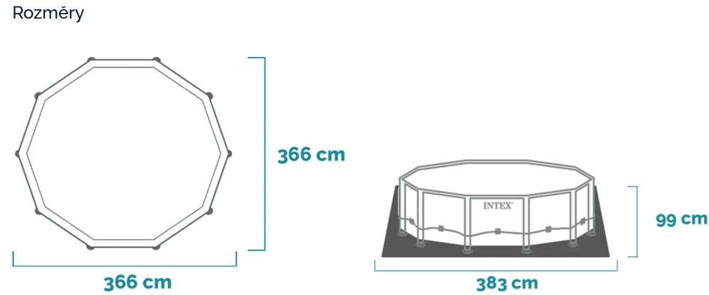 Rozměry bazénu Intex Prism Frame Premium 366 x 99 cm