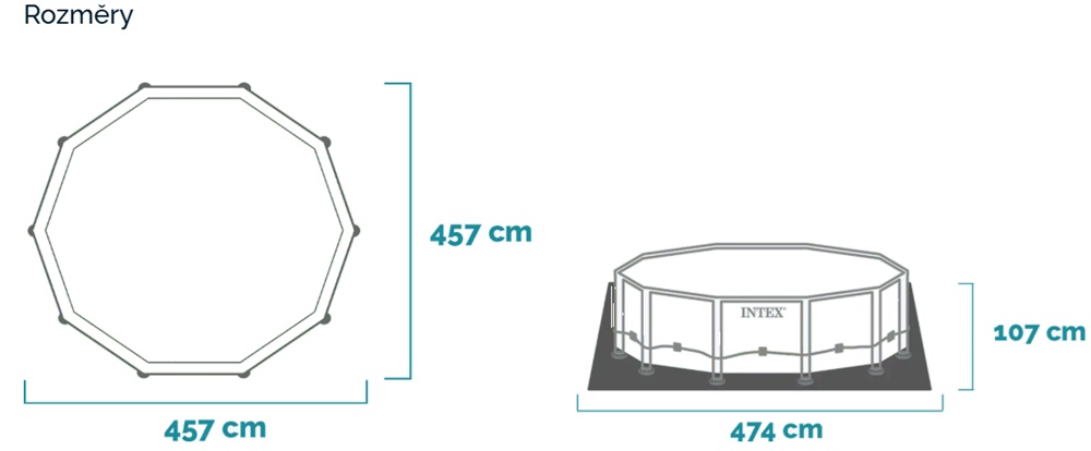 Rozměry bazénu Intex Prism Frame 457 x 107 cm