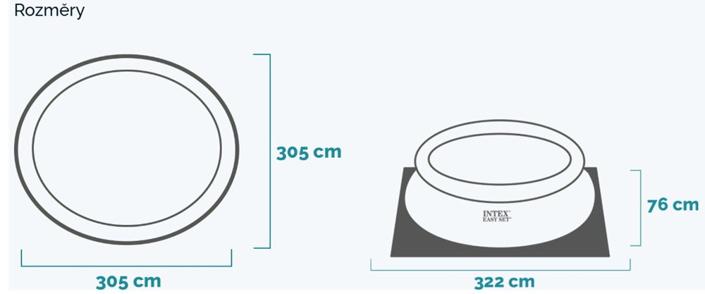 Rozměry bazénu Intex Easy Set 305 x 76 cm