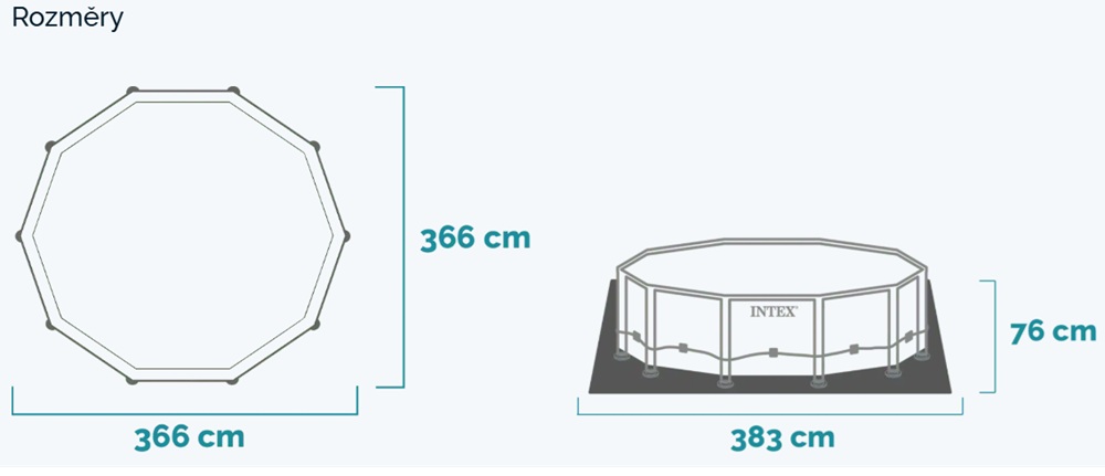 Rozměry bazénu Intex Metal Frame 366 x 76 cm