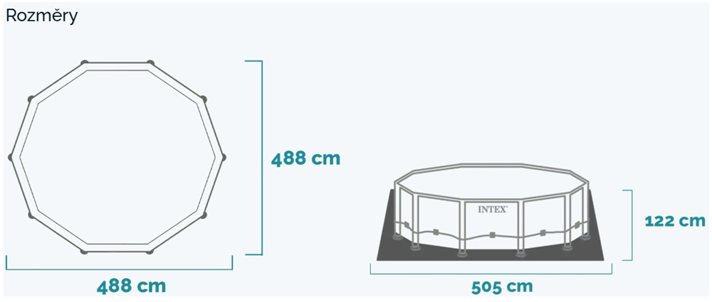 Rozměry bazénu Intex Prism Frame 488 x 122 cm