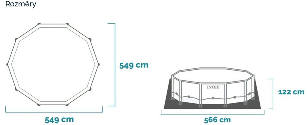 Rozměry bazénu Intex Prism Frame 549 x 122 cm
