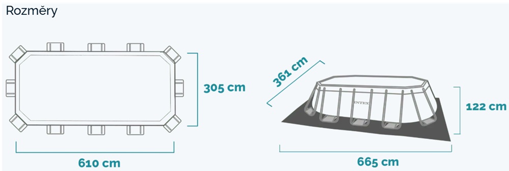 Rozměry bazénu Intex Prism Frame Premium 610 x 305 x 122 cm