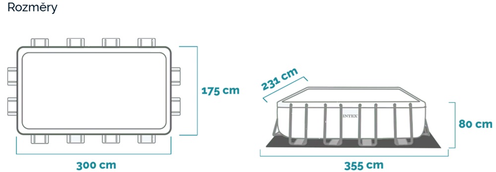 Rozměry bazénu Intex Prism Frame Premium 300 x 175 x 80 x cm