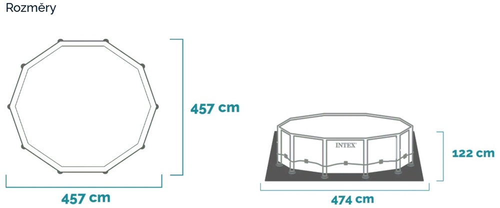 Rozměry bazénu Intex Prism Frame 457 x 122 cm