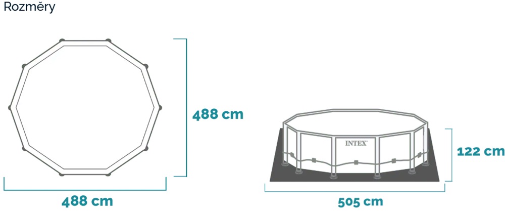 Rozměry bazénu Intex Ultra XTR Frame 488 x 122 cm