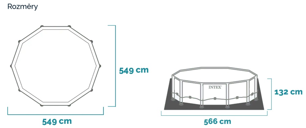 Rozměry bazénu Intex Ultra XTR Frame 549 x 132 cm