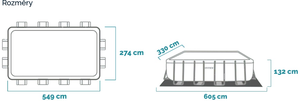 Rozměry bazénu Intex Ultra XTR Frame 549 x 274 x 132 cm