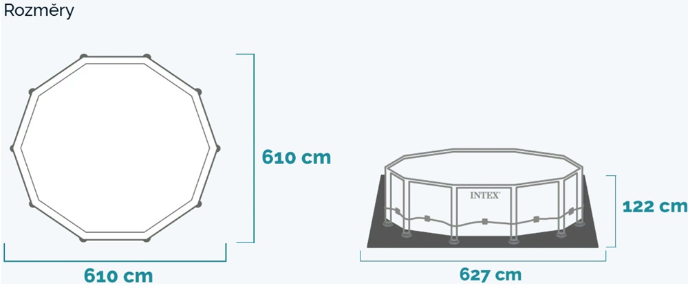 Rozměry bazénu Intex Ultra XTR Frame 610 x 122 cm