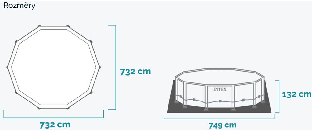 Rozměry bazénu Intex Ultra XTR Frame 732 x 132 cm