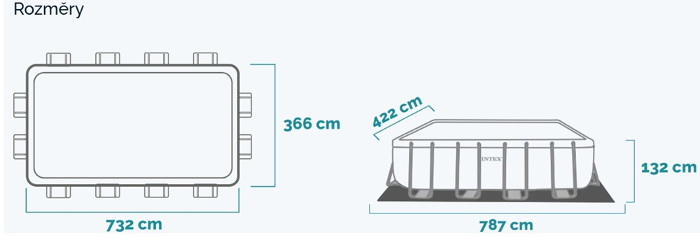 Rozměry bazénu Intex Ultra XTR Frame 732 x 366 x 132 cm
