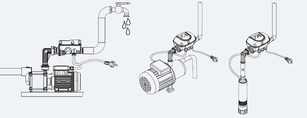 Schéma zapojení průtokového spínače na samonasávací a ponorné čerpadlo