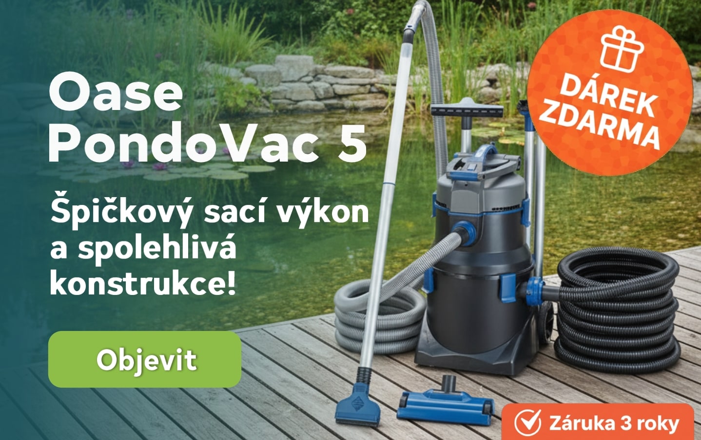 Výkonný jezírkový vysavač Oase PondoVac 5 se spolehlivou konstrukcí + dárek zdarma.