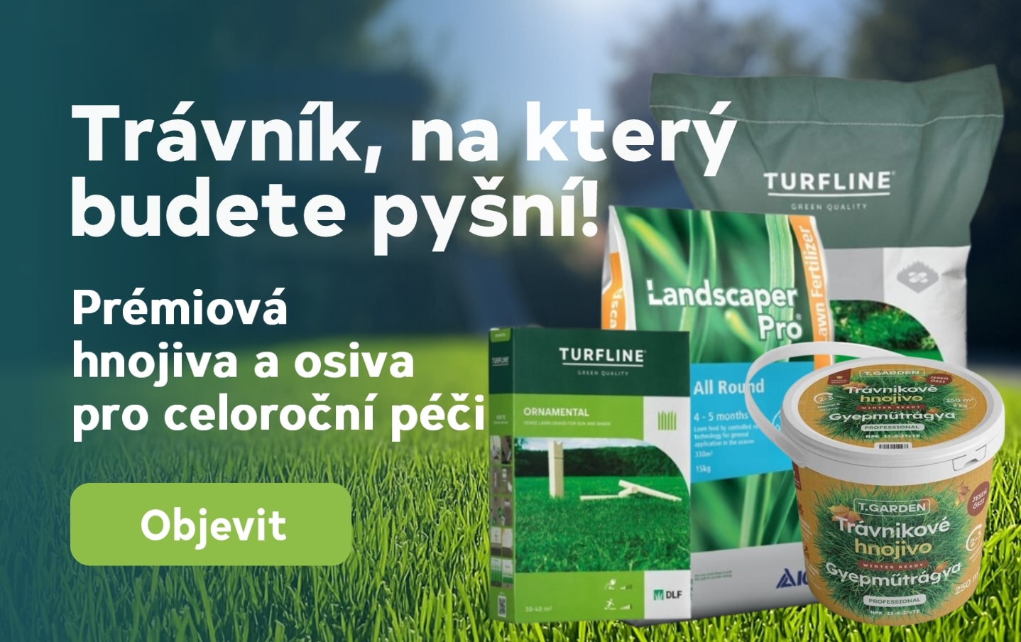 Prémiová travní hnojiva a osiva pro celoroční péči - připravte s námi váš travník na každé období.
